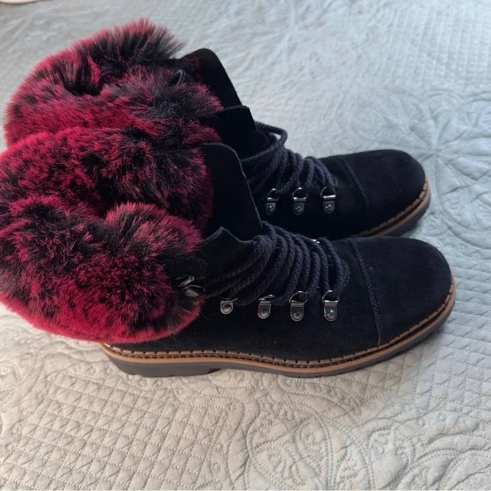 Sam Edelman Black and Red Winter Boots with Faux Fur
